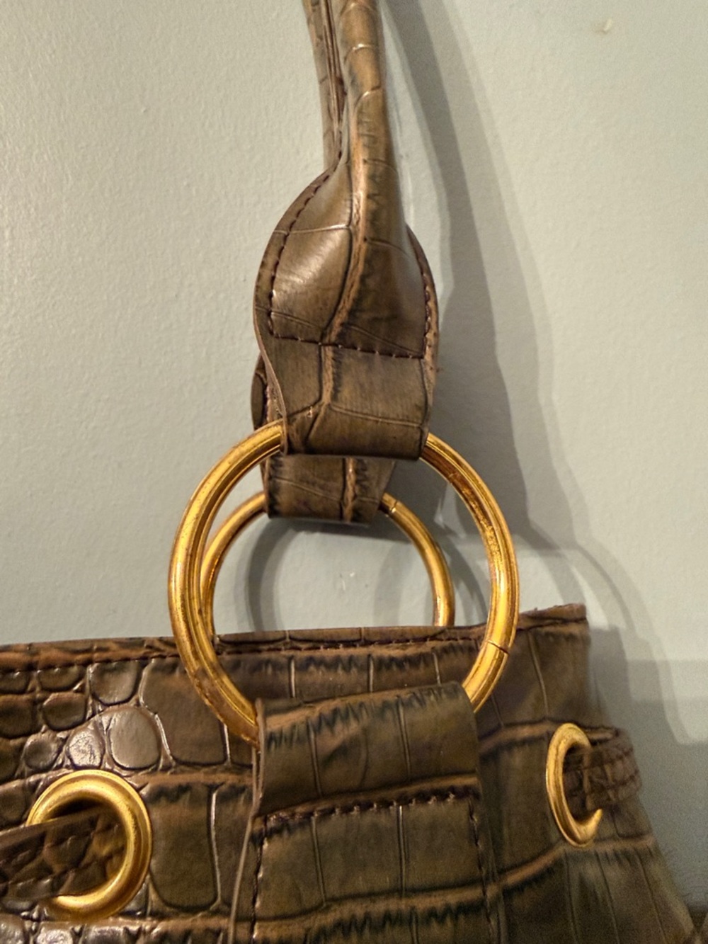 Fabulous Furs Brown Faux Fur & Croc-Embossed Shoulder Bag with Gold Rings - Picture 4 of 6